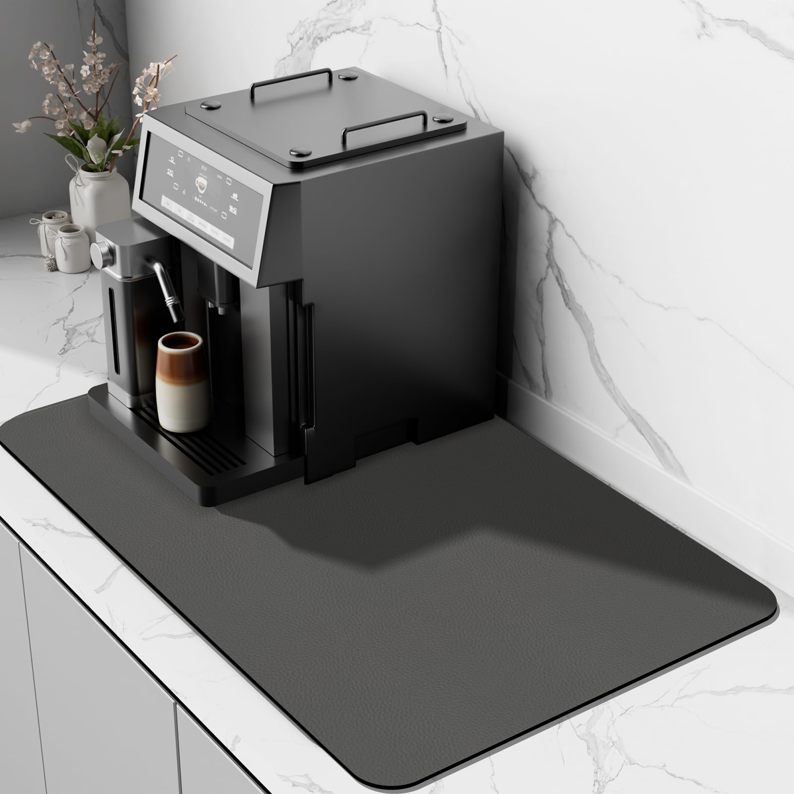 SARTNP Coffee Mat Coffee Machine Mat Rubber Backed Absorbent Dish Drying Pad for Kitchen Counter, Espresso Accessories (Dark Grey, 44 x 71 cm)