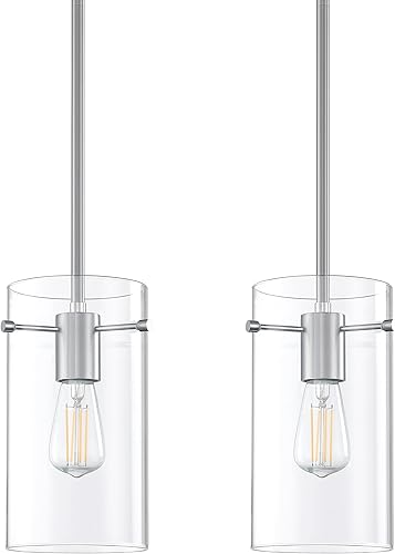 Miniatura 6 de Doraimi Lighting Paquete de 3 lámparas colgantes modernas para isla de cocina, pantalla de vidrio transparente de 4.7 pulgadas, lámpara colgante de