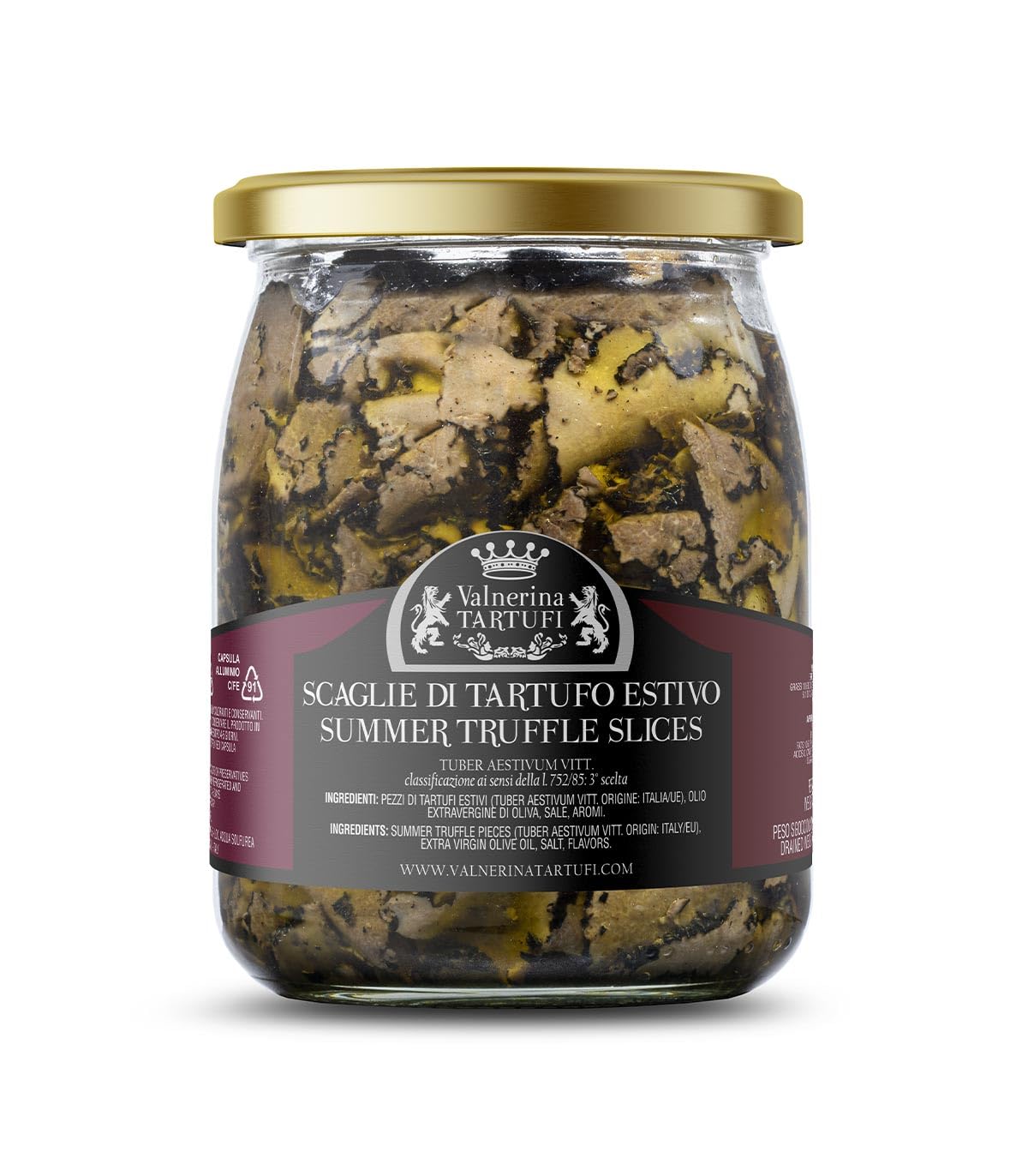 Valnerina Tartufi Summer Black Truffle Slices | Sliced Truffles, Slats, Carpaccio | Natural, Craft and Italian Preserved in EVO Extra Virgin Olive Oil | 450 gr jar.