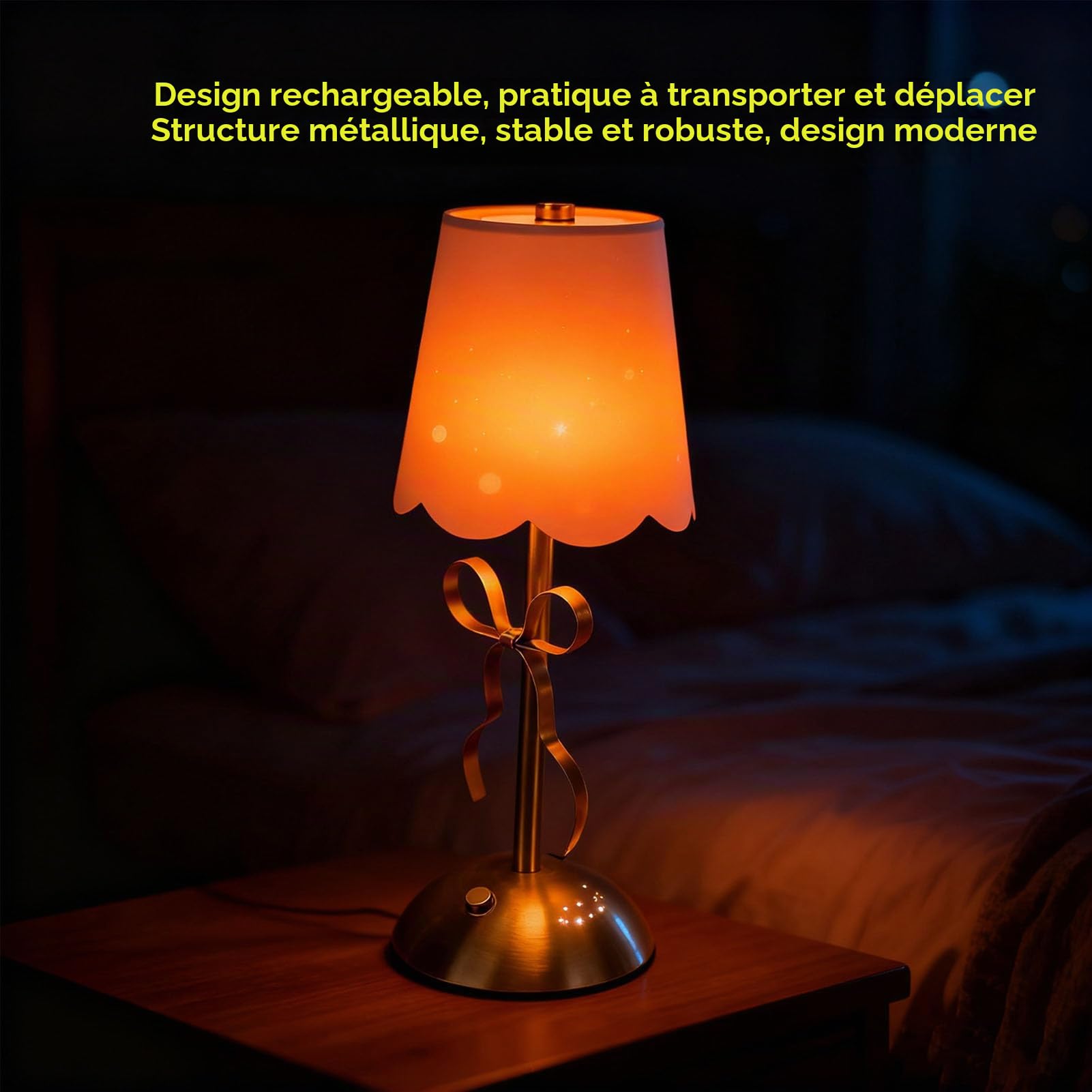 banapoy Petite Lampe de Table en Forme D'arc, Abat-jour sans Fil Rechargeable, Jolie Lampe de Bureau en Tissu Décoratif, Lampe de Table de Chevet LED pour Chambre à Coucher