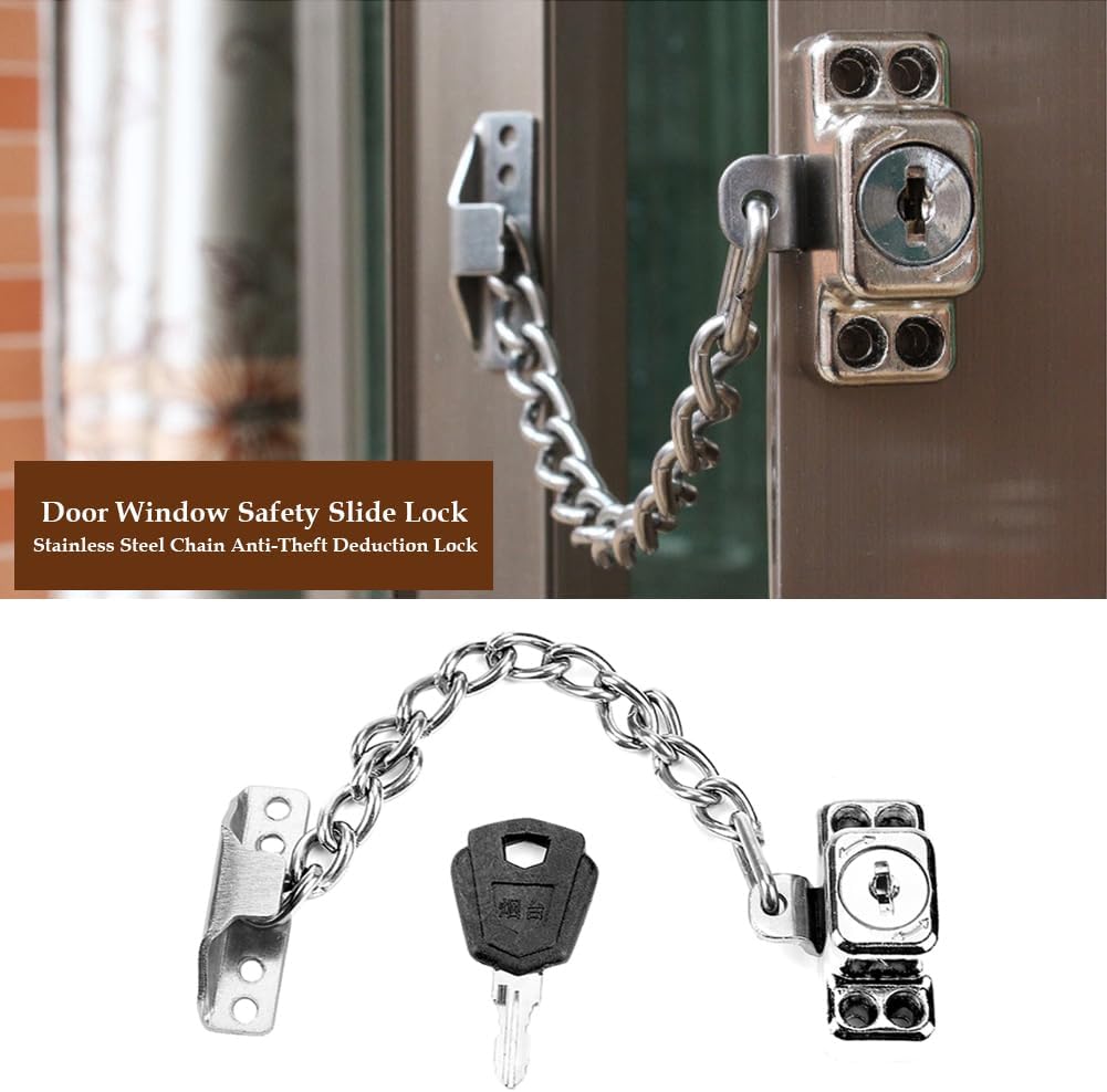 Anti-Theft Chain, Window Chain Lock, Window Lock Chain Lock with Key, Door Chain Lock, Anti-Theft Protection for Security Interior Doors and Flat Open Windows