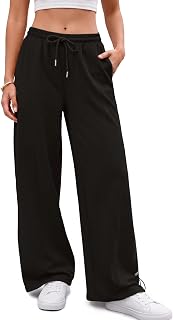 Rapbin Womens Wide Leg Pants Elastic Waisted Sweatpants with Pocket | Adjustable Ankle Drawstring Cuffs Baggy Pant Casual Joggers