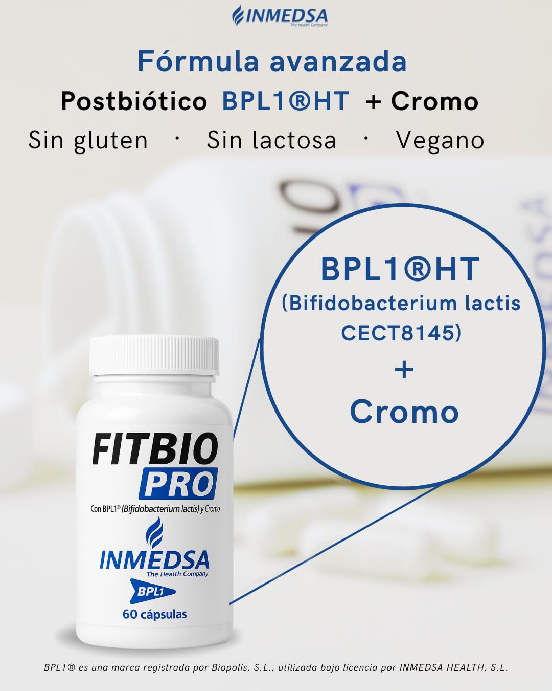 Fit Bio PRO | con BPL1® HT + Cromo | Suplemento Natural | Apoyo al Metabolismo | Bienestar Digestivo | Digestiones Ligeras | Menos Hinchazón | 60 Cápsulas | INMEDSA - The Health Company