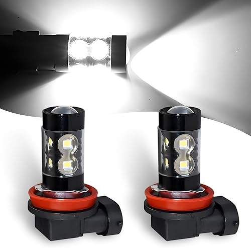 dawfall Pack-2 Car H11 LED High Power Fog Lamp, 10SMD 50W 6000K CREE Chip Super Bright Waterproof Anti-fog Front Lighting Bulb, Alloy Lamp Body