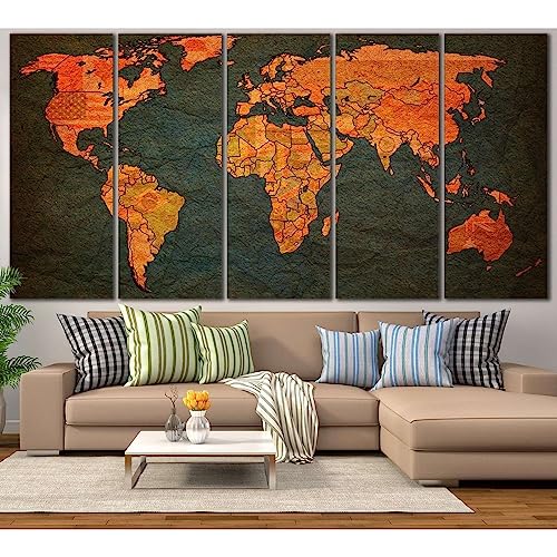 Carte du monde tableau sur toile panoramique 120x60cm idéal pour salon moderne et bureau