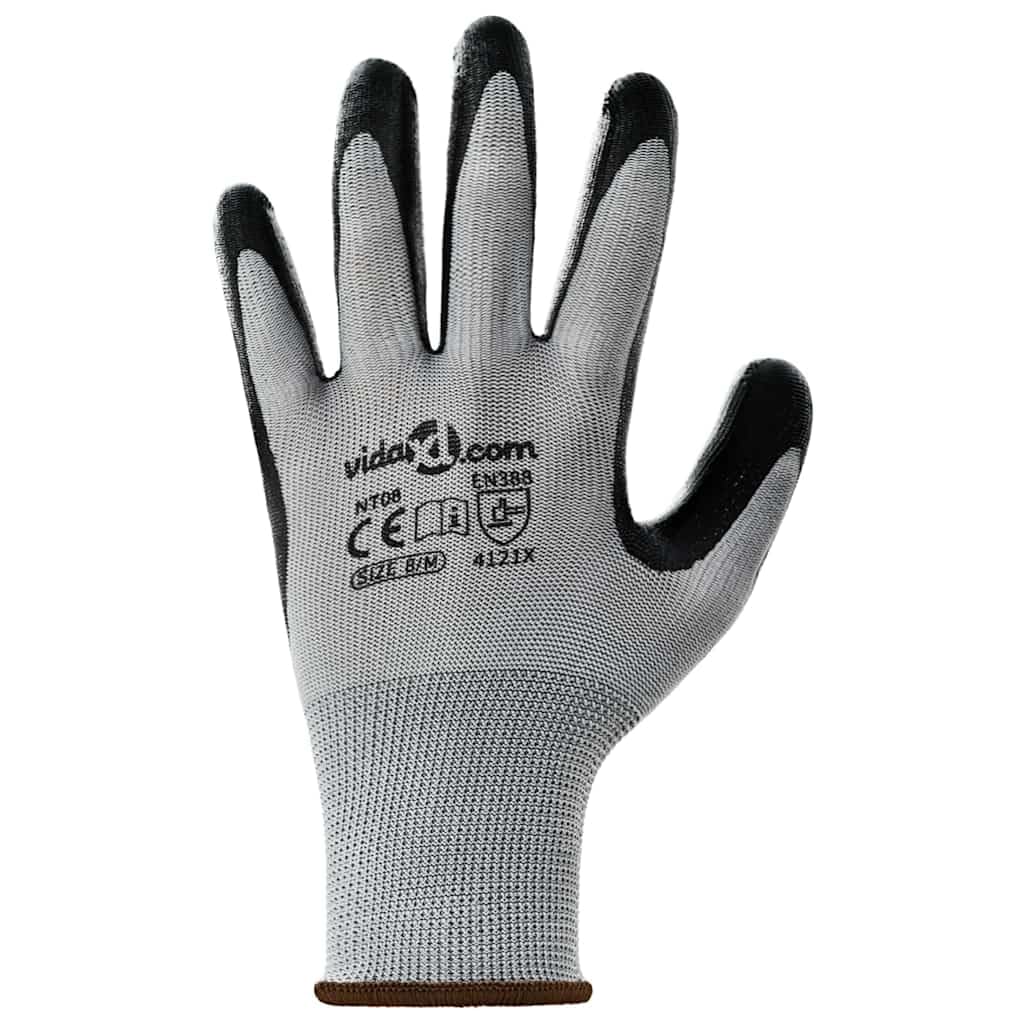 Lot de 24 gants de travail gris noir taille 8 M en polyester, résistants à l'abrasion, polyvalents pour atelier, jardin, construction et industrie, confortables, durables