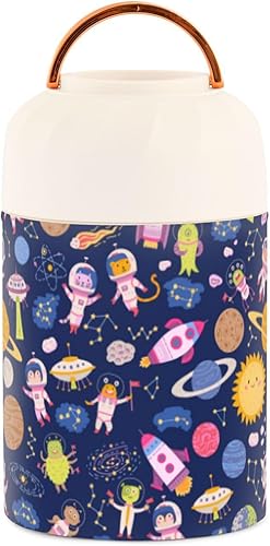 Cute Space Little Kids Womens Insulated Food Jar with Spoon 17oz500ml Keep Warm Food Containers Stainless Steel Vacuum Portable Food Storage for