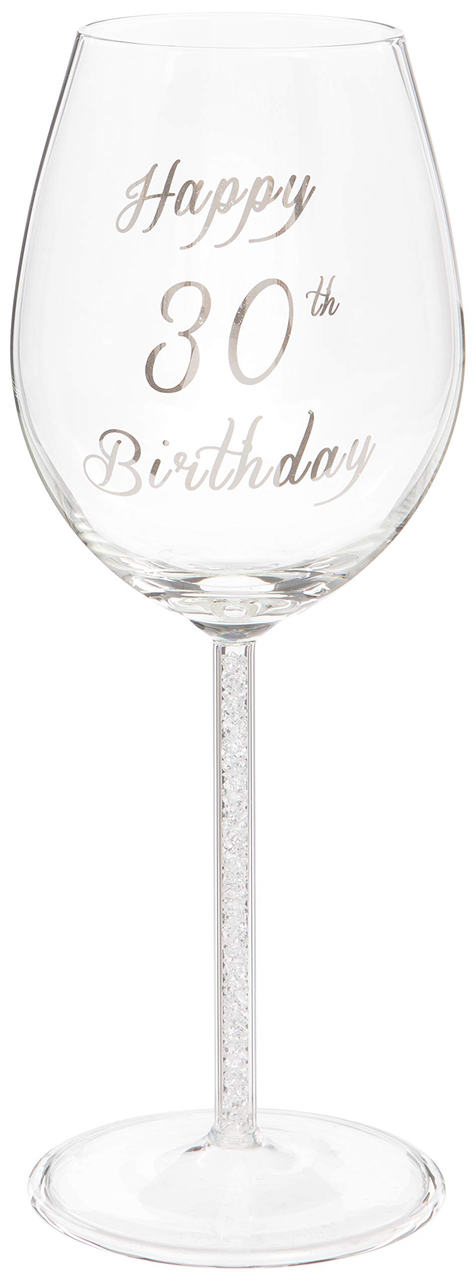 Maturi Happy 30th Birthday Wine Glass with Silver Diamond Stem - 400ml / 13.5 Fluid Ounces