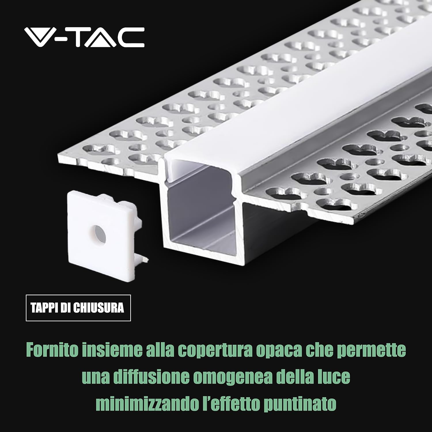 V-TAC 5x Profili per Strisce Led a Scomparsa da 2 METRI con Diffusore - (10 Metri Totali) - Profilo a Incasso da Parete e Soffitto per Striscia LED in Alluminio - Colore Argento - Misure 55 x 15 mm