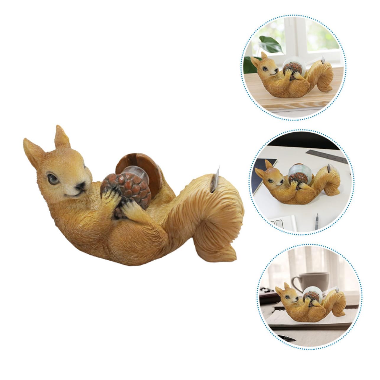 4 Stück Niedlicher Eichhörnchen Klebebandspender aus Resin Stabiler Tape Holder und Dekorativer Schreibtisch Organizer Vielseitiger Tape Cutter für Büro und Zuhause