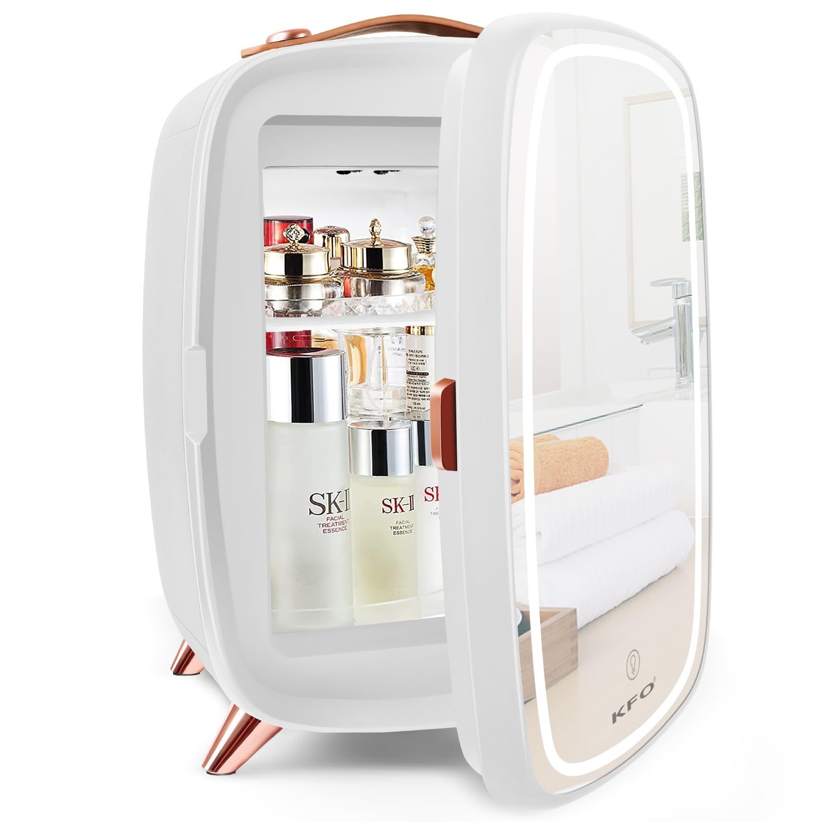 KFO Refrigerador de belleza, mini nevera para maquillaje portátil de 6 litros, modo de iluminación espejo LED / 8 can 3