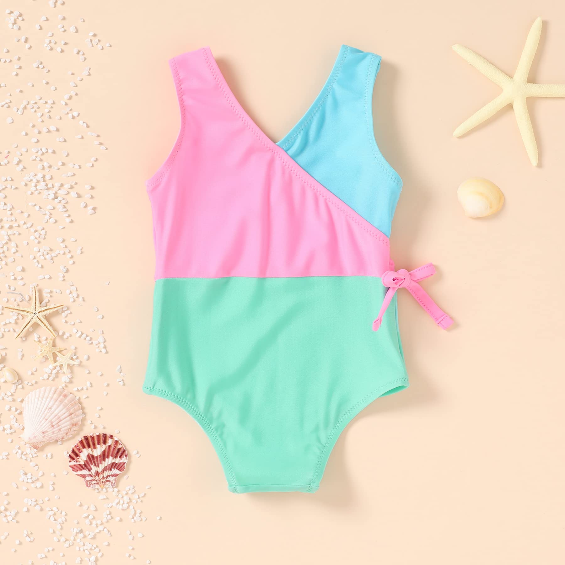 YOUNGER TREE Traje de baño de una pieza para niña pequeña, con bloques de color, a rayas, traje de baño de verano, playa, 12M-5T