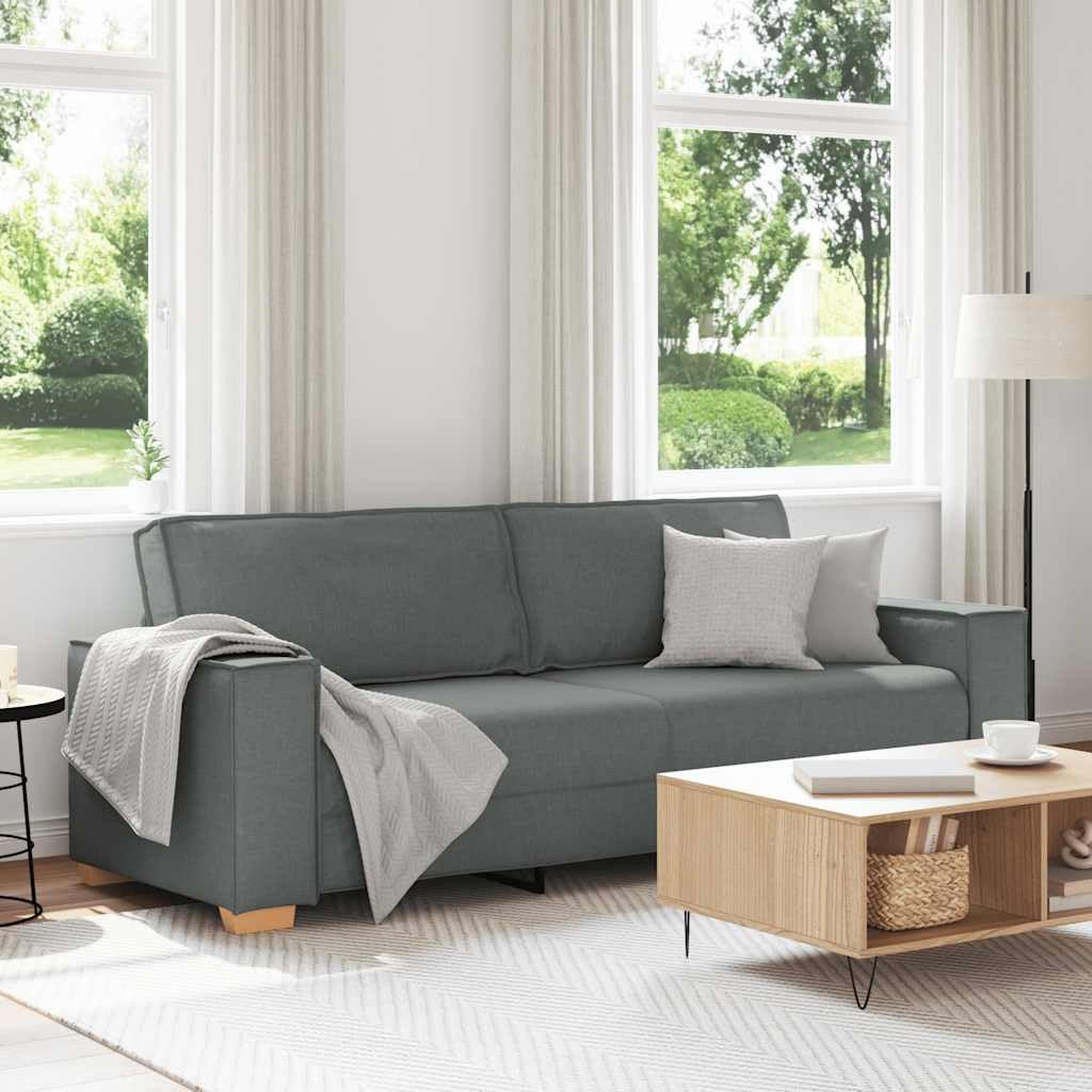 vidaXL Sofá de 3 plazas de Tela Gris Oscuro, 220x78x84 cm