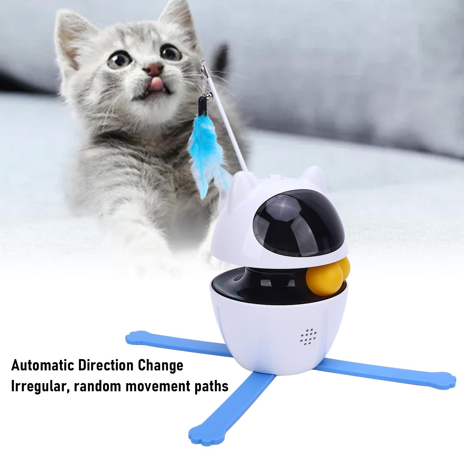 EMUKOEP Giocattolo Interattivo per Gatti con 3 modalità di Rotazione, Giocattolo Automatico Intelligente per Case con più Gatti