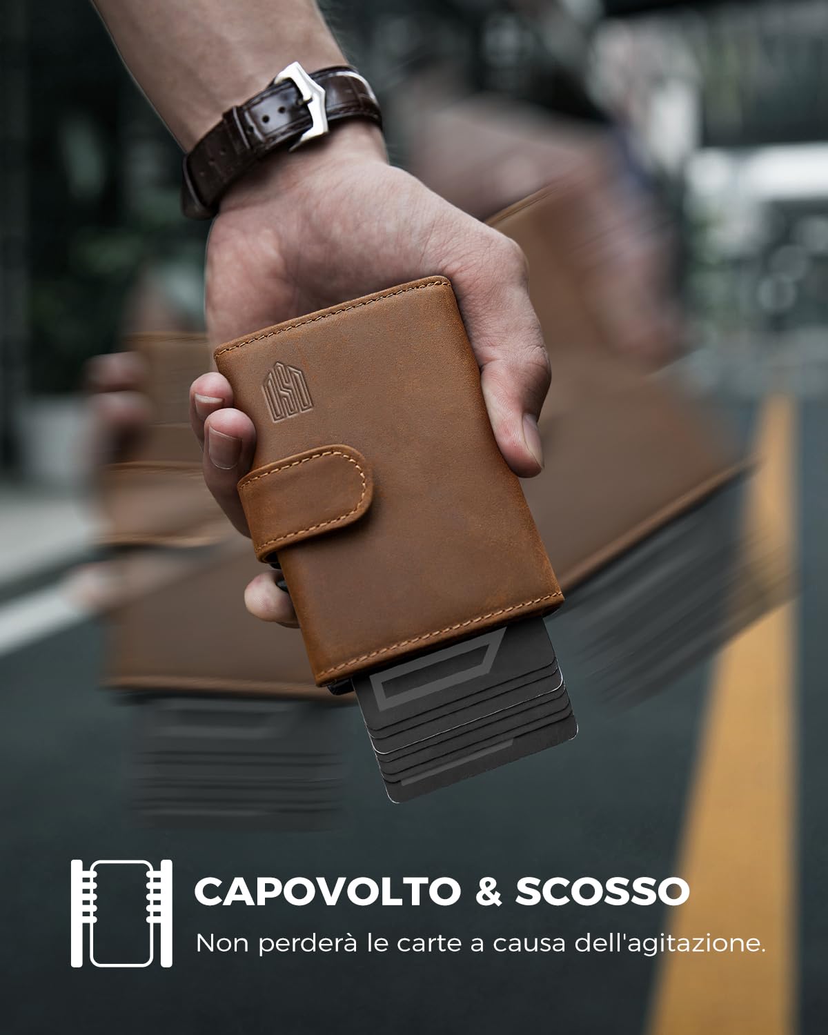 DODENSHA Portafoglio Uomo con Porta Carte di Credito e Portamonete | Slim RFID | Scomparto per Contanti | Custodia in Metallo per 8-10 Carte | Slot ID | Marrone