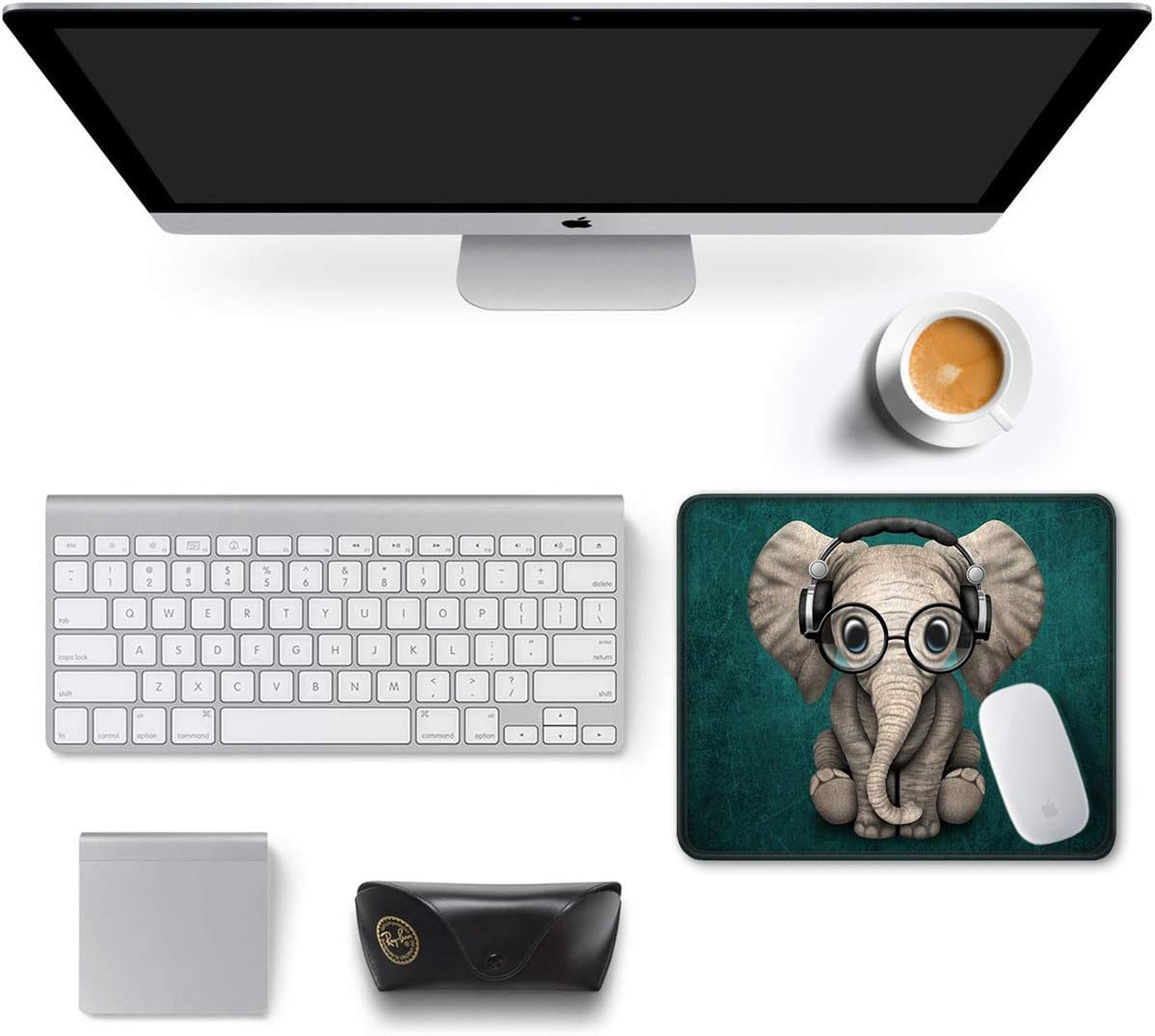 Auhoahsil Mouse Pad [2-Pack] Stitched Edge Premium-Textured Mouse Mat Waterproof Non-Slip Rubber Base Rectangle Mousepad for Laptop Computer PC Gaming Office 11.8 x 9.85 inches, Cute Elephant