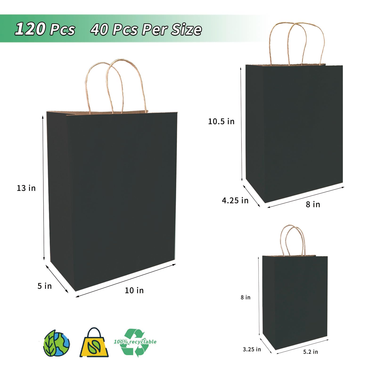 vanhel Czarne torebki na prezenty z uchwytami, 120 sztuk, różne rozmiary, torby papierowe na ślub, urodziny, imprezę, sprzedaż detaliczną