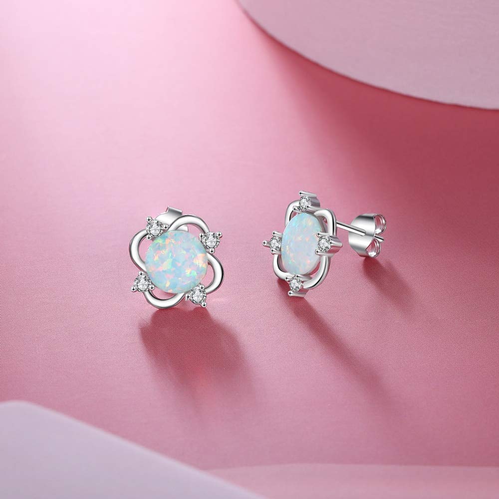 SALAN 925 Sterling Silber Opal Ohrstecker Für Frauen Silber Zirkonia Ohrstecker Bridal Hochzeit Schmuck