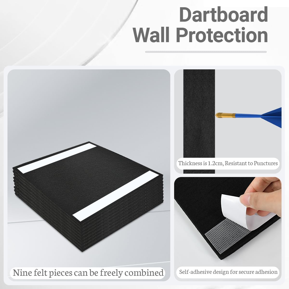 Protection Murale pour Cible de Fléchettes, 60 * 90CM Protection Murale en Feutre Protection Pliante de Jeu de Fléchettes pour Carreaux Muraux en Feutre, Dos en Liège, Autocollantes