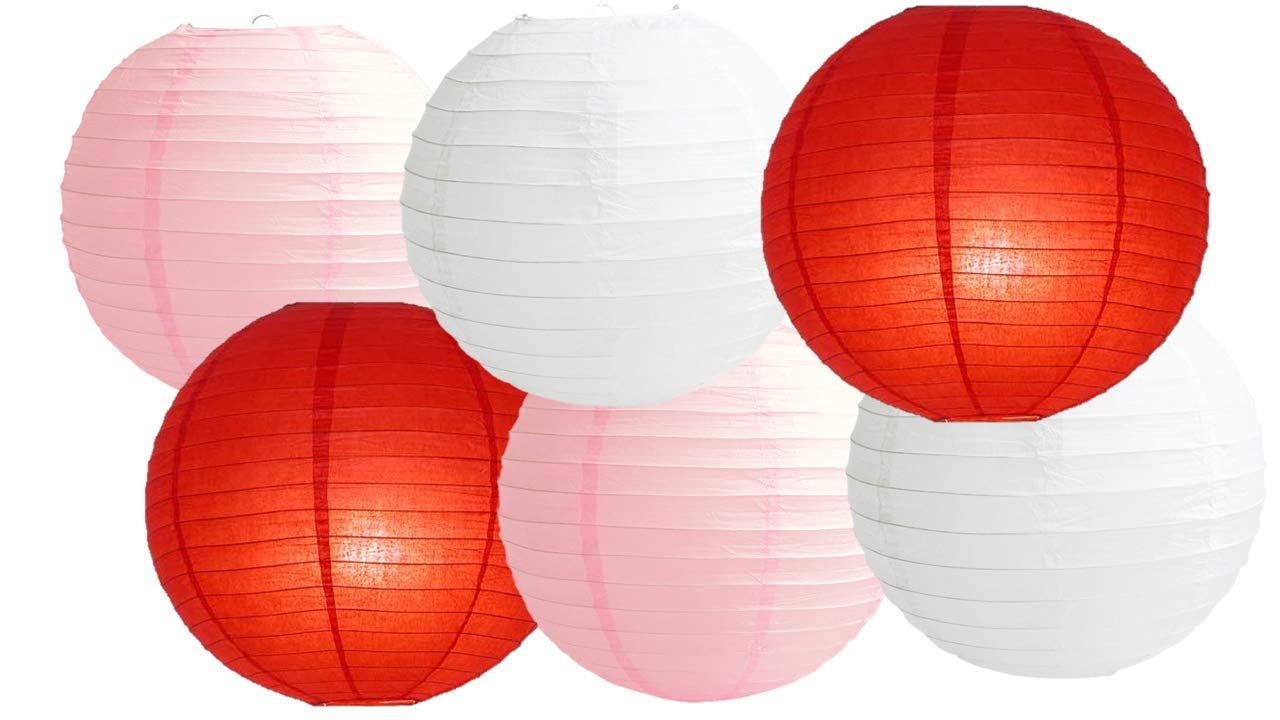 Paper Lanterns Mix Color Packs of 6 Round Paper Lanterns Lampshade (All Ivory/Cream, 12" (30 Cm)) — view 31