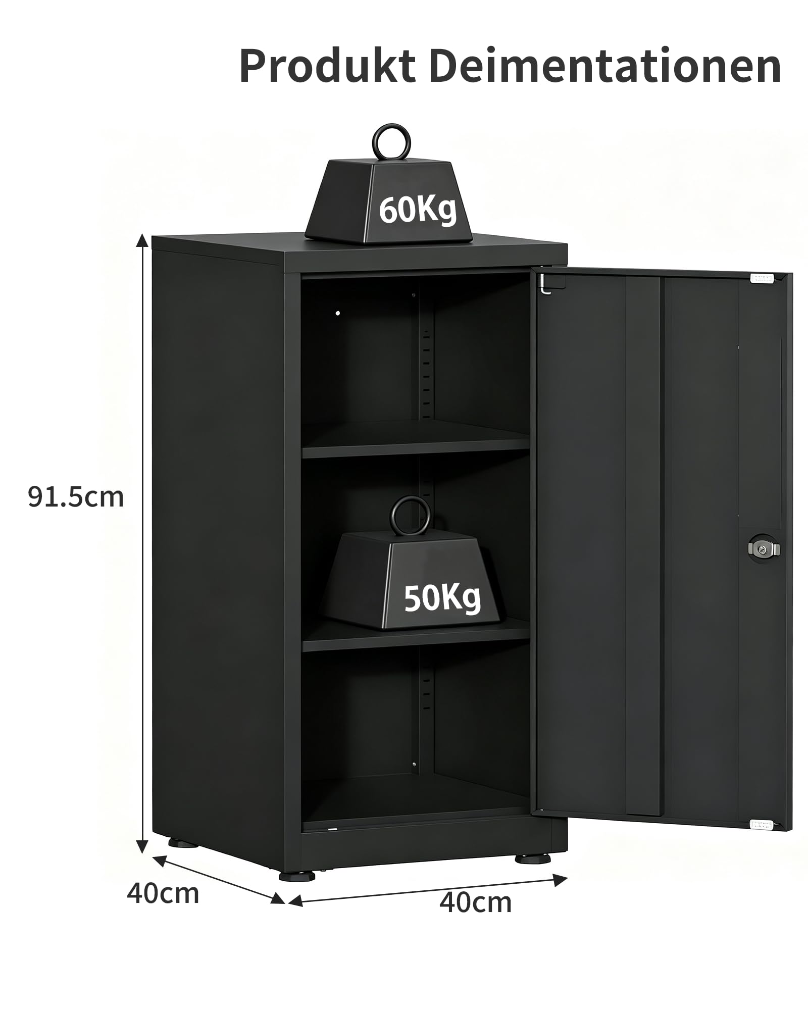 Aktenschrank abschließbar 40 x 40 x 91.5cm Metallschrank Schwarz