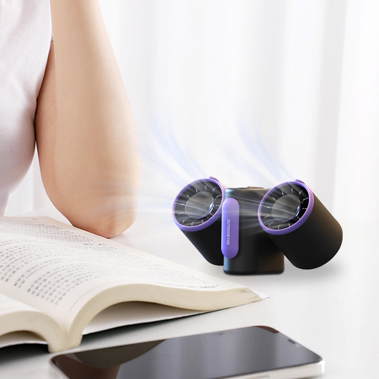 Ventilatore elettrico a doppia testa, con clip per la vita