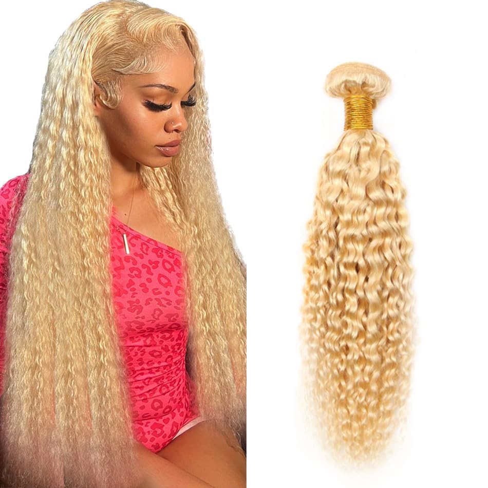 Zeslaerr Human Hair Extension #613 Bleach Blonde Color 34 Inch Water Wave Remy Sew in High Density Brazllian Virgin Human Hair Bundles For Woman 1 Bundle 100g