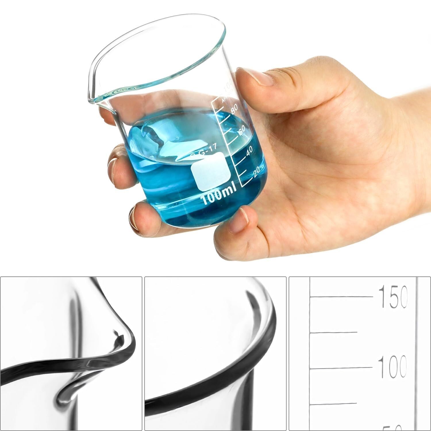 Zlewka laboratoryjna, 5-częściowy zestaw zlewek ze szkła borokrzemianowego o pojemności od 5 ml do 100 laboratorium i kuchni(50ml - 1000ml)