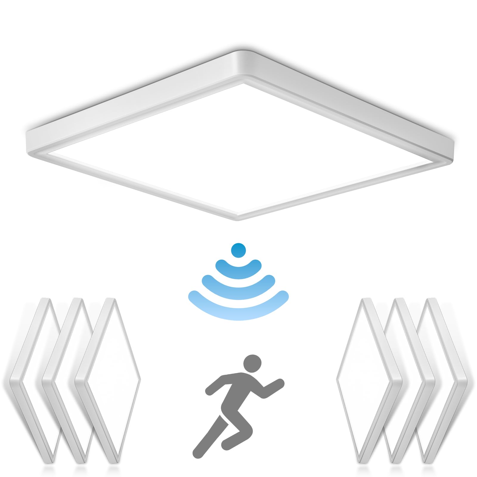 OPPEARL [6 Stücke LED Deckenleuchte mit Radar Bewegungsmelder, 18W 1800LM 4000K Lampe mit Bewegungsmelder innen, IP44 LED Deckenlampe Flach für Treppe Balkon Flur Keller, 23 * 23 * 2.4cm