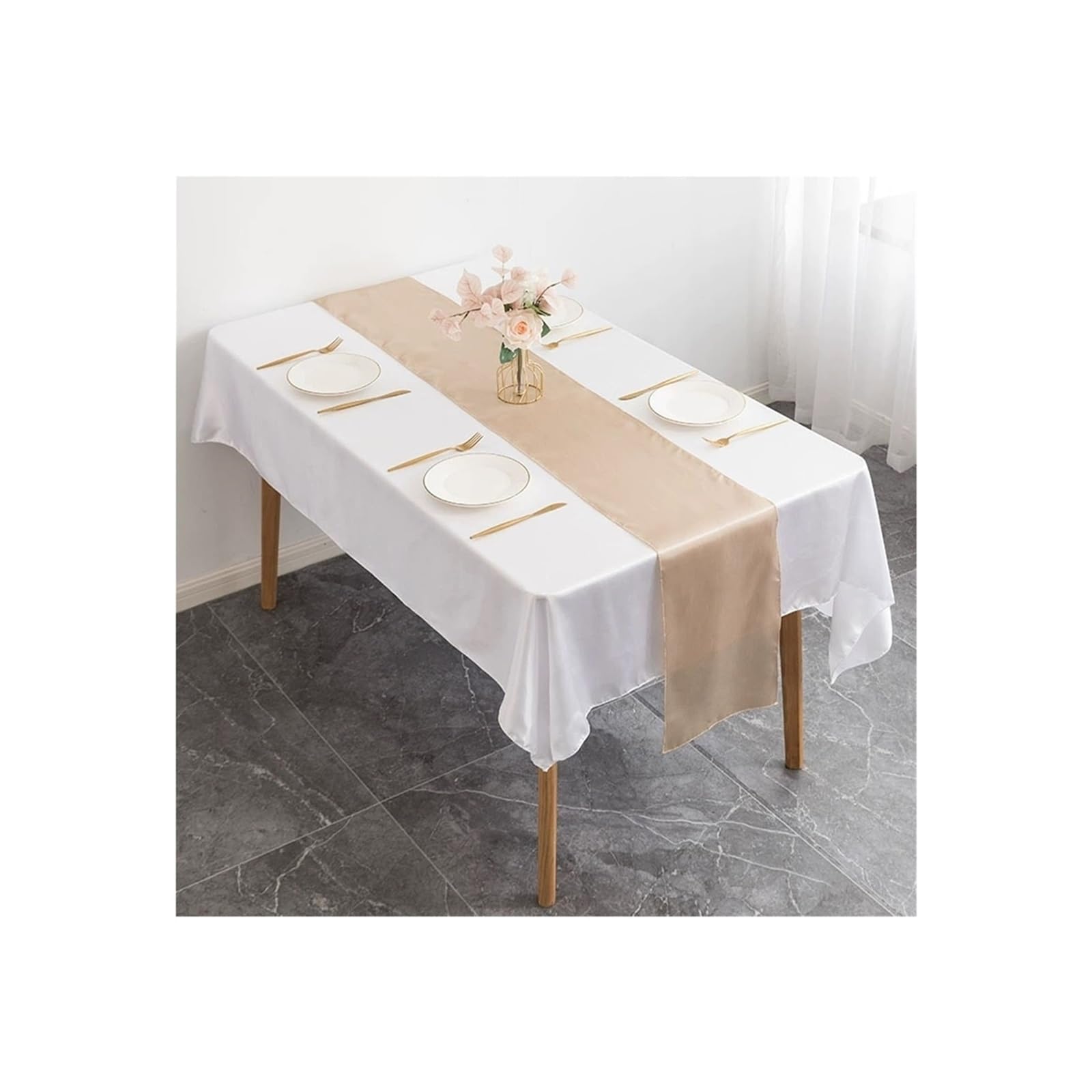 Table Runner 6Pcs Wedding Party Shiny Satin Table Runner Silk For Birthday Christmas Banquets Decoration(Champagne)