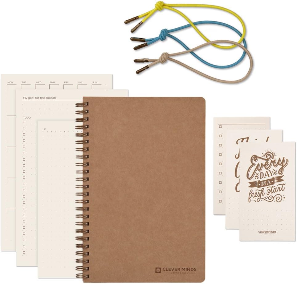 Exclusive Undated Daily Planner Suitable for 2018 – 2019 | Gratitude Journal to Achieve Your Weekly & Monthly Goals | Pocket Notebook / Diary | PILOT CleverMinds - Brown | size L (5.32 x 8.27 inch)