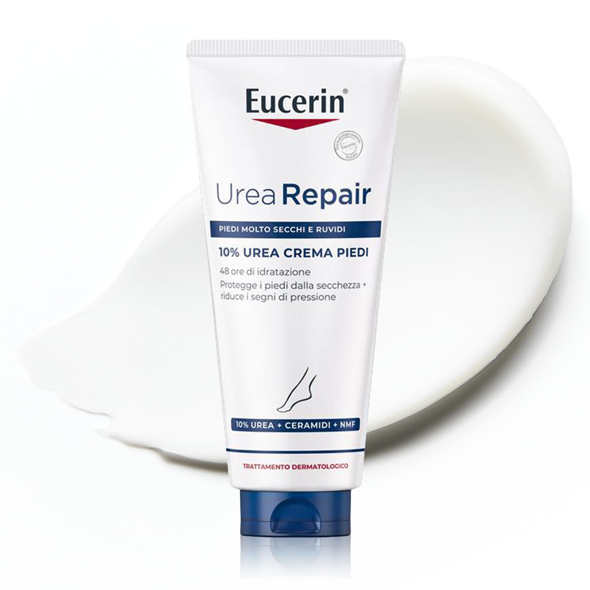 Eucerin Urea Repair Crema Piedi 10% 100 ml, Crema talloni e piedi idratante 48h, Formula con 10% Urea e Ceramidi per un sollievo immediato dalla pressione dei calli pelle secca e screpolata