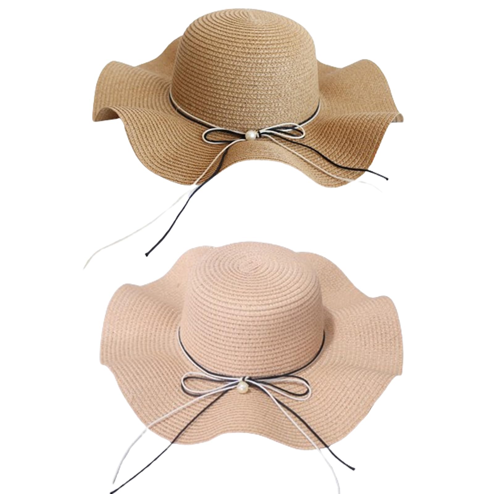 CHENKEE Sombrero para el Sol para Mujer, 2 Piezas Sombrero De Paja Sombrero Paja Mujer Verano Gorra de Sol Plegable ala Ancha Grande Sombrero de Playa Transpirable(Caqui, Rosa)