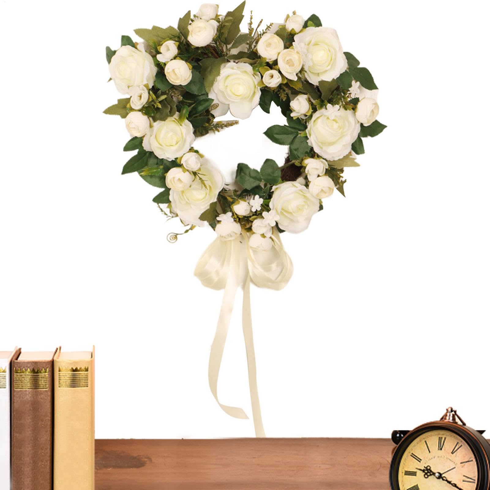 Couronne de Saint-Valentin pour porte d'entrée, couronne de cœur de rose, couronne de fleurs d'extérieur - Couronne de printemps - 38 cm, couronne de fleurs, de porte d'entrée, artificielle