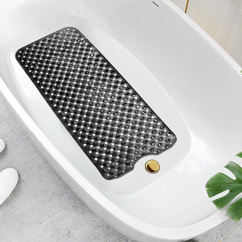 Cozy Haven Diamond Shower Bath Mats - Washable Non Slip Anti Mould Rubber Bathmat with Suction Cups for Bathtub and Bathroom (Black, 40x100 cm)