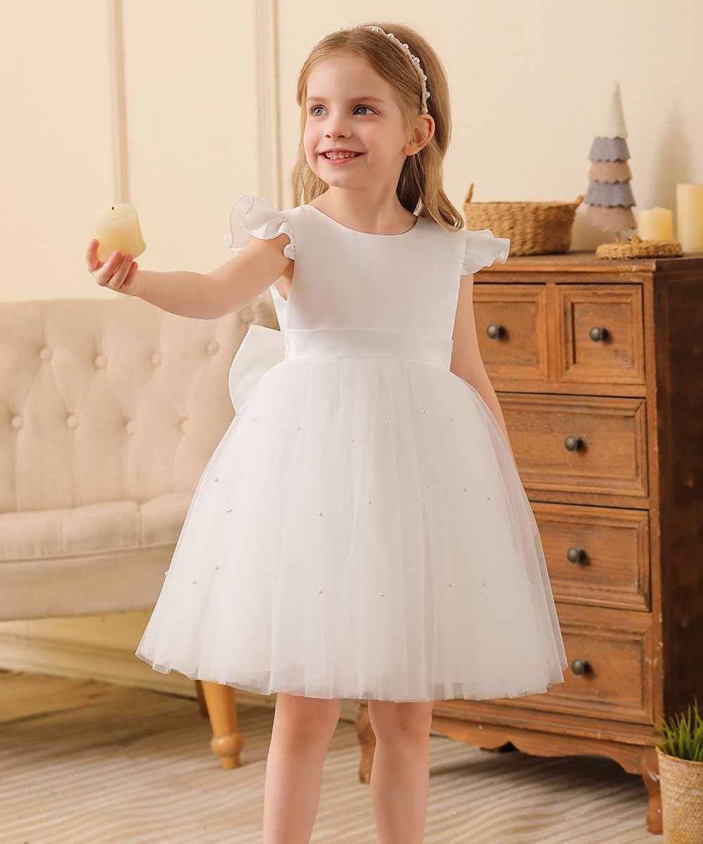 Flower Girl Dresses Wedding Tulle Ruffle Baby Girl Pageant Birthday Party Ball Gown with Bowknot - Image 2