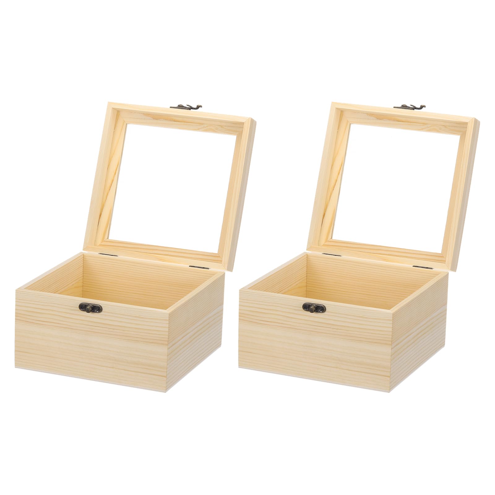 MECCANIXITY Caja expositora de madera sin terminar con tapa con bisagras, caja de almacenamiento de recuerdos de madera pequeña de 2 tamaños con tapa de vidrio para decoración de regalos de joyería, 2