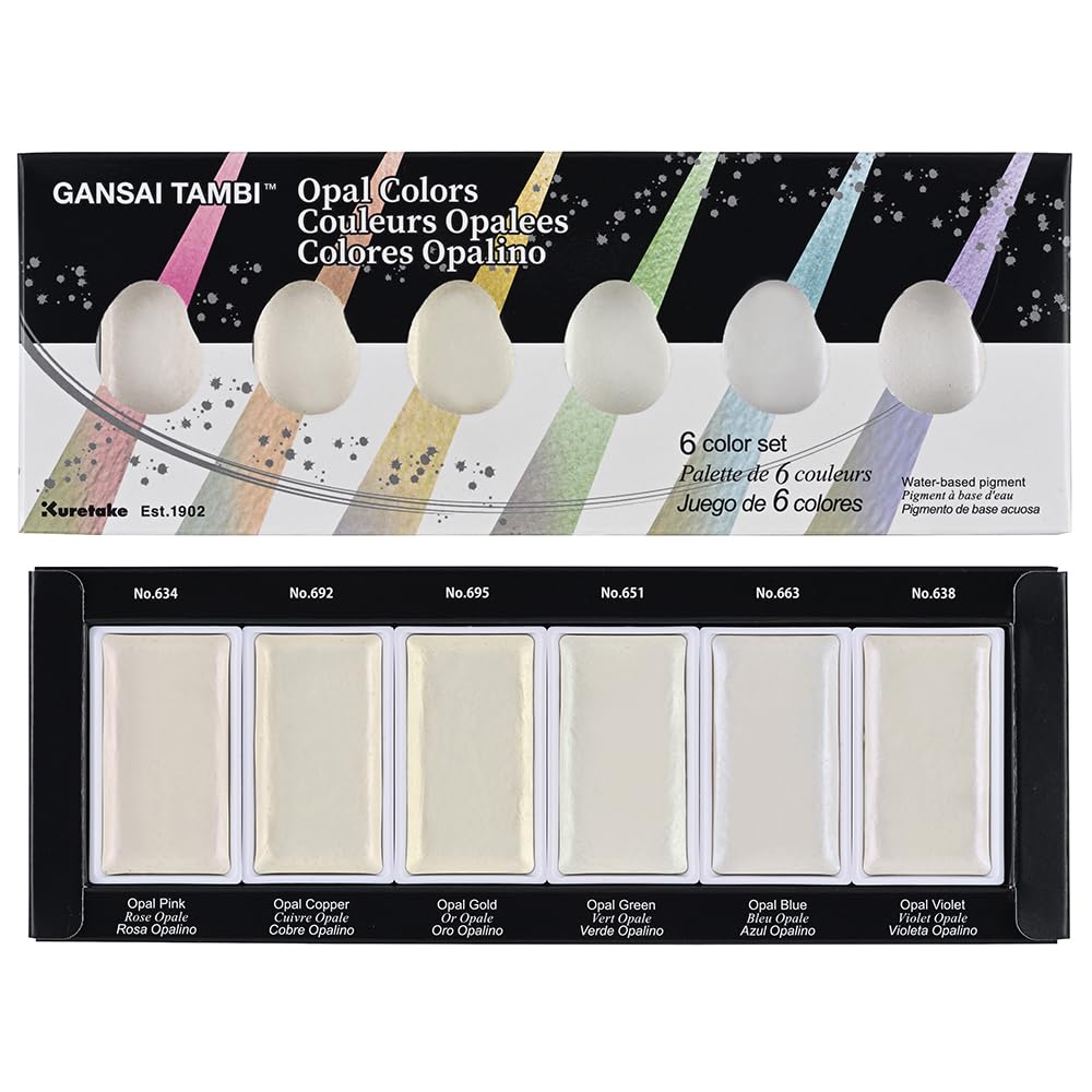 Kuretake GANSAI TAMBI OPAL COLORS, 6 colors set, Watercolor paint for Professional, for artists and crafters,Illustrations, Drawing, Lettering, Made in Japan