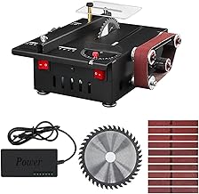mewmewcat Lixadeira de serra de bancada,Mini serra de bancada de 300 w e lixadeira de correia de velocidade variável serra de mesa circular 30 mm profundidade de corte DIY máquina de lixar de bancada