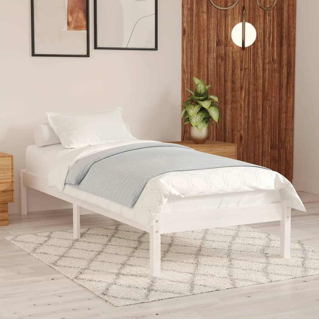 vidaXL Massivholzbett, Bett Holzbett für Schlafzimmer, Bettgestell Bettrahmen mit Lattenrost, Einzelbett Schlafzimmerbett, Modern, Weiß 90x190cm