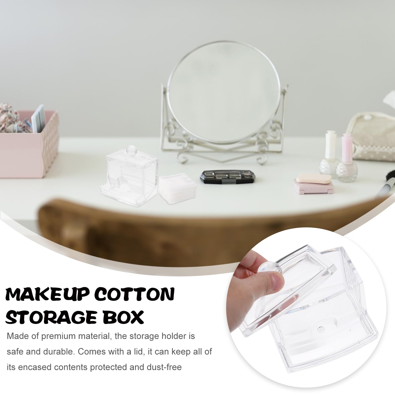 FOMIYES Cosmetics Storage Organizer 2pcs Cotton Pads Holder Organizer Acrylic Makeup Cotton Round Holder Clear Cotton Pads Organizer Container Display Stand Storage Box Makeup Case Organizer