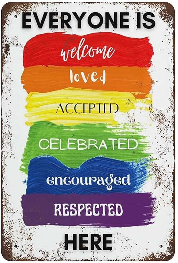 Metallschild 'Everyone Is Welcome' - Regenbogen Design 20x30cm
