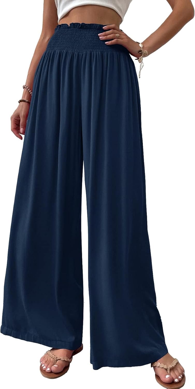 Cicy Bell Damesbroek, recht, los, elastische wijde pijpen, taille, palazzo broek met zakken, Kaki, L Cicy Bell Damesbroek, recht, los, elastische wijde pijpen, taille, palazzo broek met zakken, Kaki, L