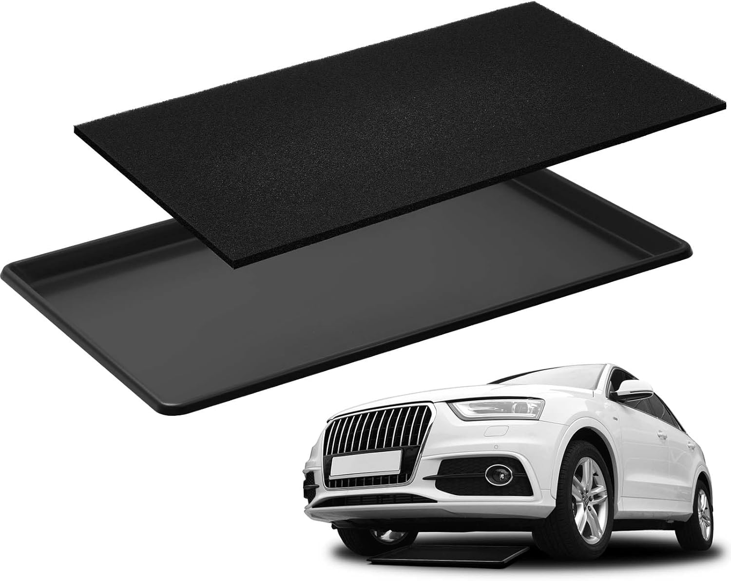 Uiifan Large Oil Drain Pan Set with No-Splash Foam Pad - 35x24x1.4 Inch Heavy Duty Drip Tray for Car Truck SUV Garage Floor Protection