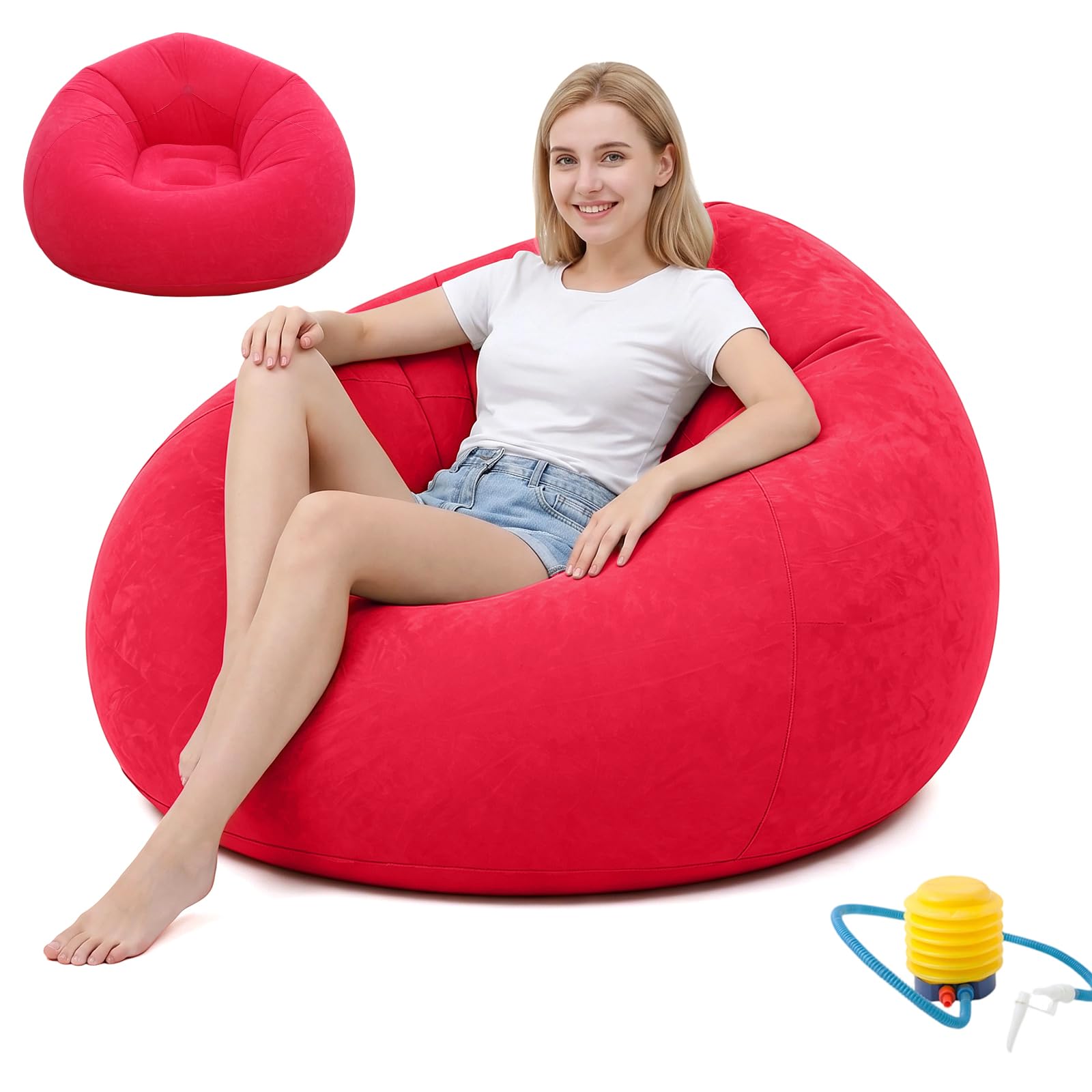 Poltrona gonfiabile, divano gonfiabile, impermeabile, gonfiabile, con pompa ad aria, portatile, galleggiante, per esterni, campeggio, viaggi, spiaggia, piscina (rosso)