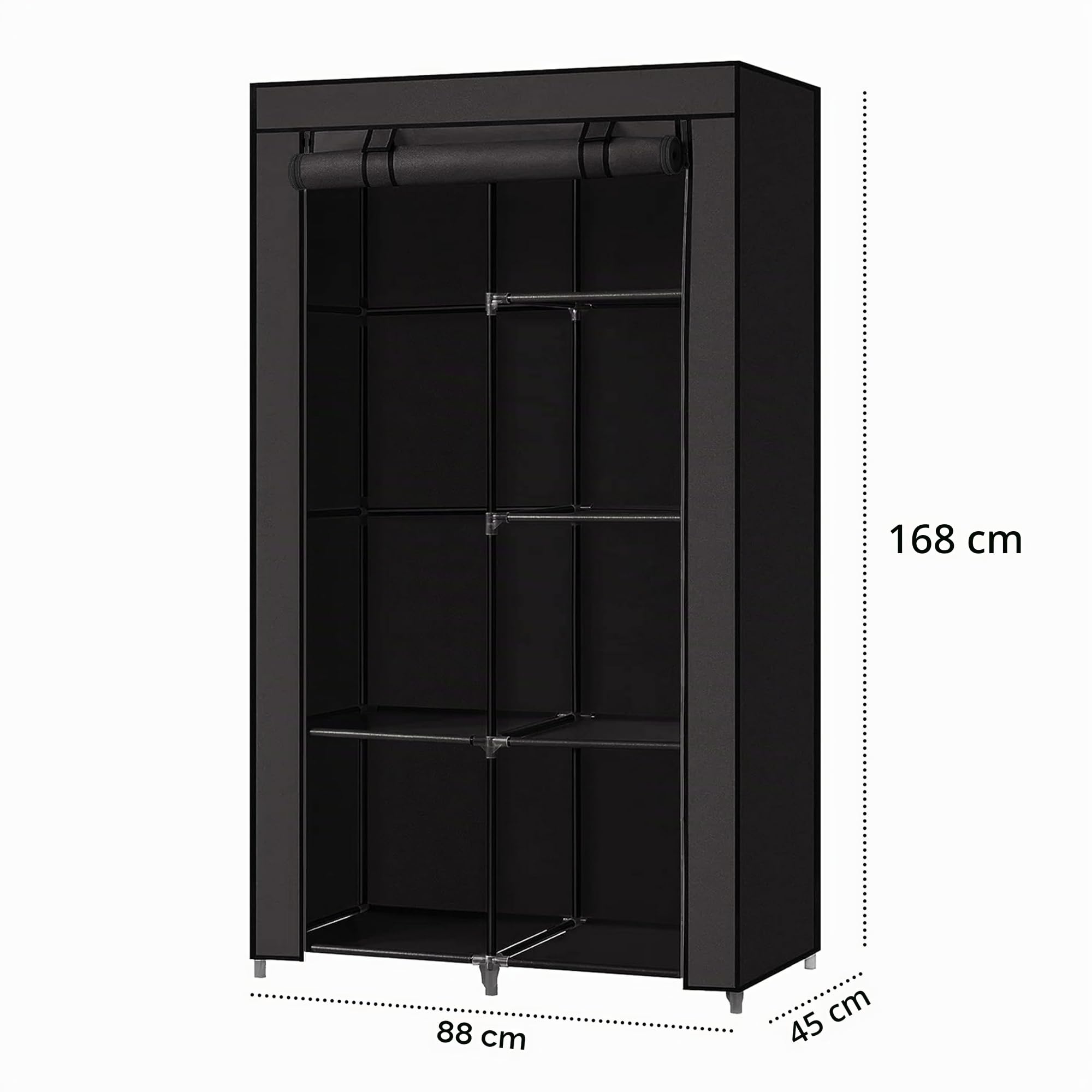 Brixy Faltbarer Kleiderschrank aus Stoff, platzsparender Garderobenschrank für Camping und Zuhause, 88 x 45 x 168 cm, Schwarz