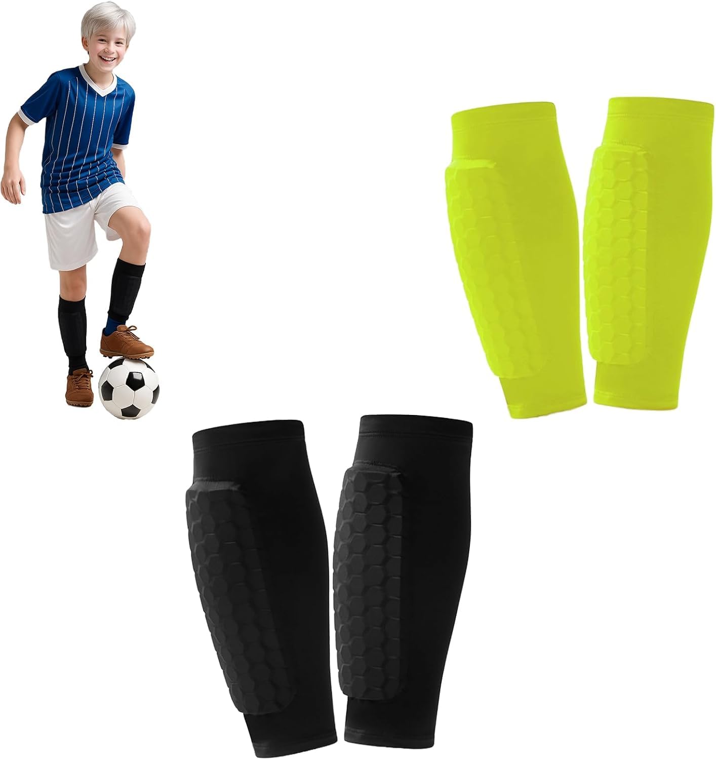 Shindefender Shin Guards, Soccer Shin Guards for Kids and Adult, Compression Sleeve with Honeycomb Pads - Soccer, Football, Boxing, Rugby, Breathable Lightweight Shin Guards for Football, Basketball