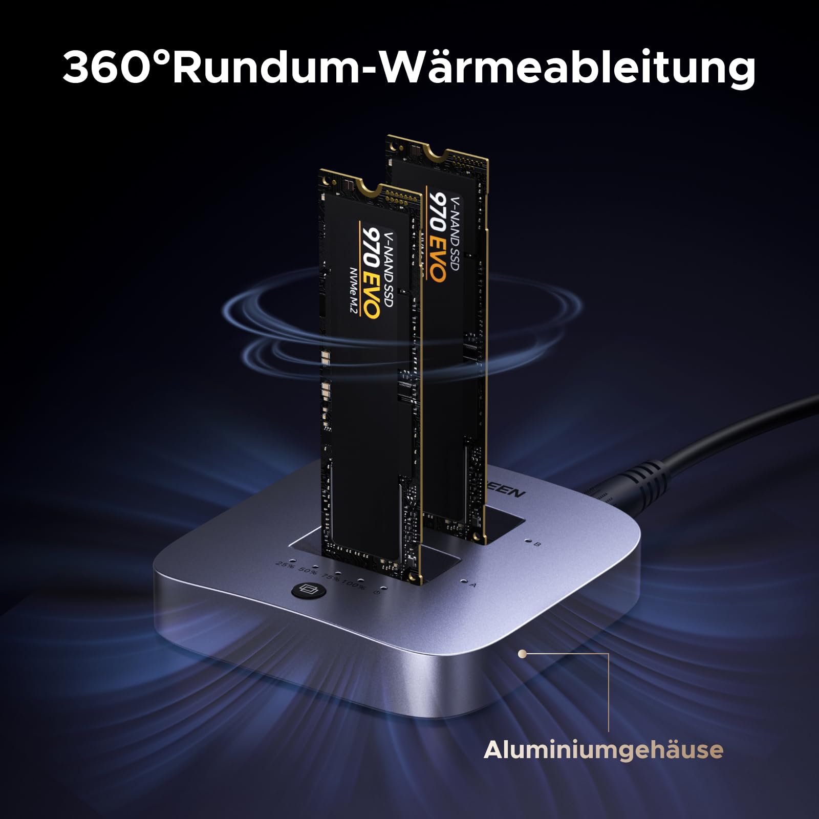 UGREEN Festplatten Dockingstation, USB 3.2 Gen 2X2 20Gbps Dual Bay NVMe SSD Gehäuse, M.2 Festplattengehäuse für M Key PCIE NVMe SSD, Offline-Klonen und UASP unterstützt