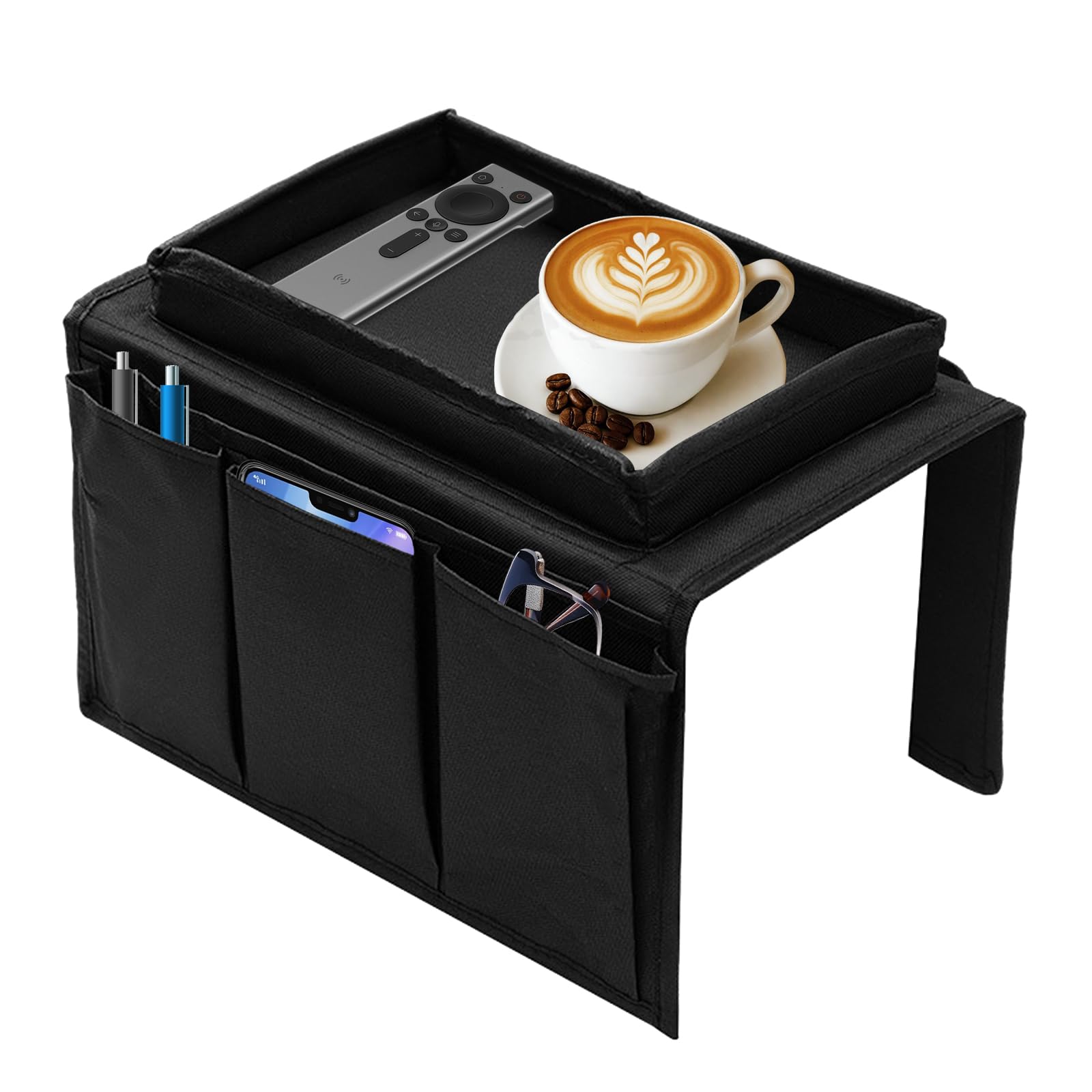 Cisyia Sofa Arm Tray, Sofa Armrest Organizer with Cup Holder, Armchair Tray Sofas Candy Organizer with Trays Waterproof Sofas Arm Chair Table Holder for Drinks Phone Magazine Book Snacks