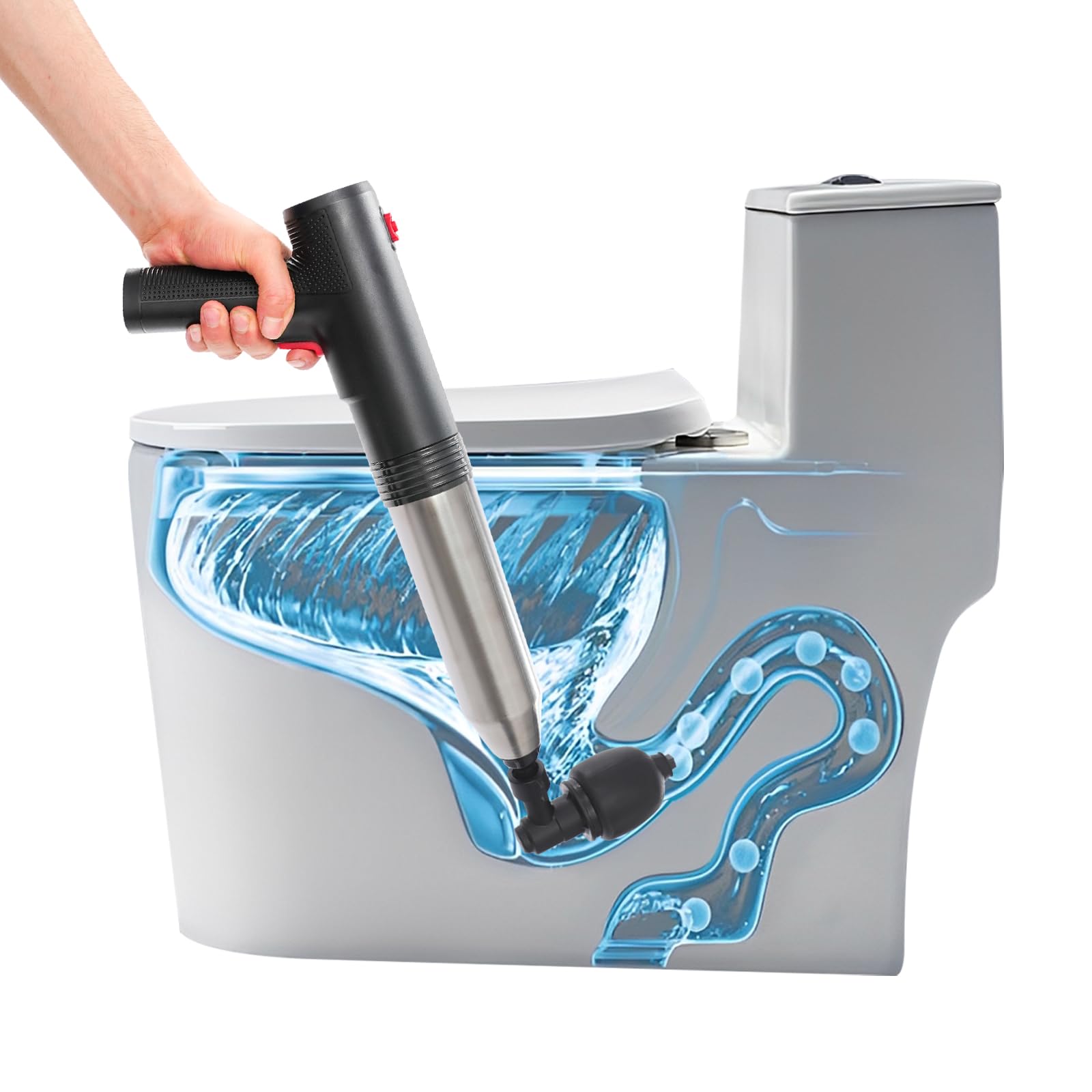 Hanmorbarbi Elektrischer Toilettenstampfer mit 5 bar Druck, 3 Aufsätzen (WC, Waschbecken, Bodenablauf), 1500mAh Akku, Manometer, chemiefreie Rohrreinigung – Wiederaufladbarer Abflussentstopfer für Bad
